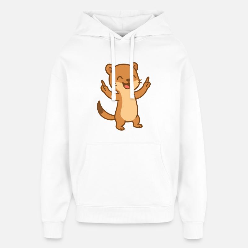 Happy Weasel Bébé Dessin Animé - Sweat à capuche unisexe Stanley/Stella Oversized - blanc