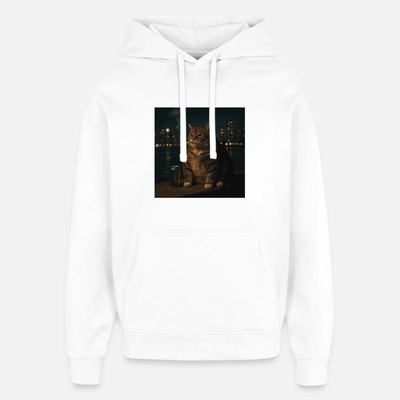 Drôle Chat Fumant Mème Stupide Brainrot - Sweat à capuche unisexe Stanley/Stella Oversized - blanc