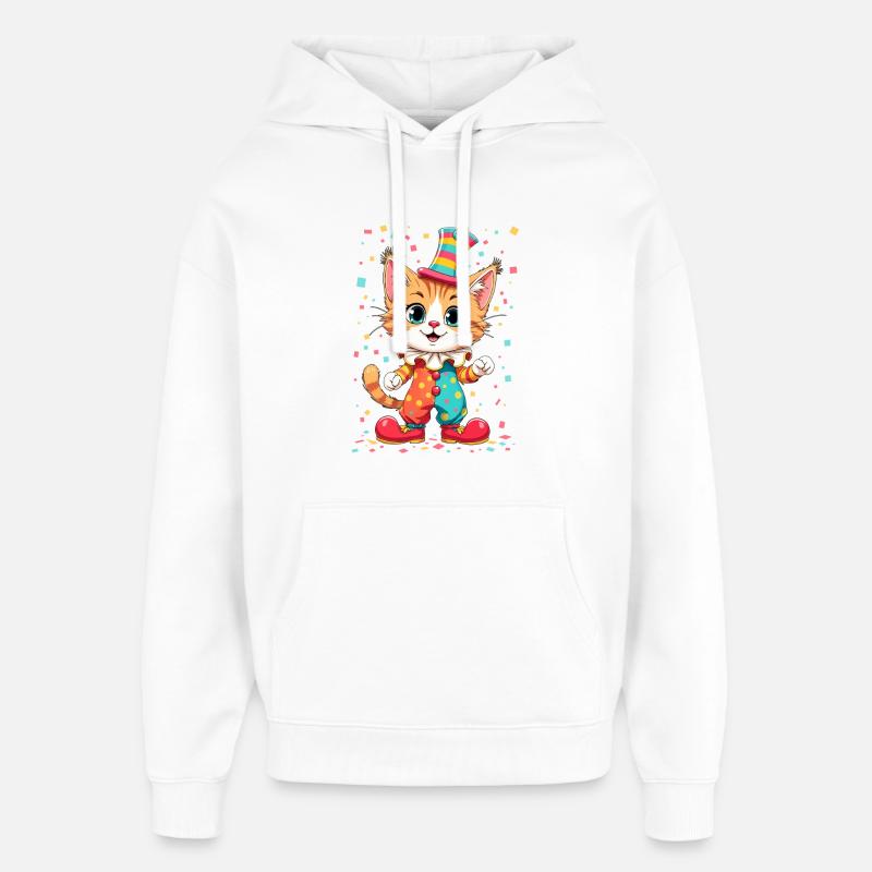 Chaton Clown Joyeux Impression Instantanée - Sweat à capuche unisexe Stanley/Stella Oversized - blanc