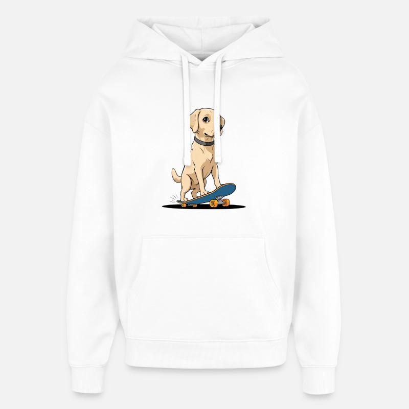 Labrador sur Skateboard Illustration - Sweat à capuche unisexe Stanley/Stella Oversized - blanc