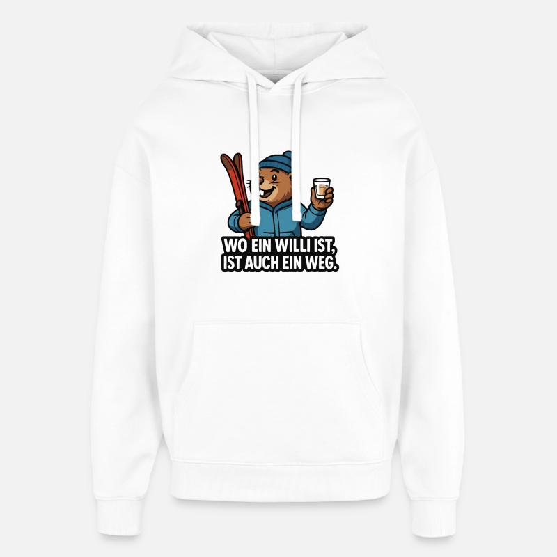 Marmotte skiiste Willi Spruch - Sweat à capuche unisexe Stanley/Stella Oversized - blanc