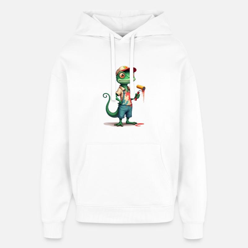 Chamäleon Maler Cartoon mit Farbroller - Oversized Unisex Hoodie von Stanley/Stella - Weiß