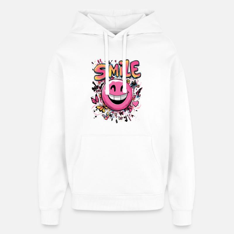 Smile crazy Graffity art style pink - Oversized Unisex Hoodie by Stanley/Stella - white