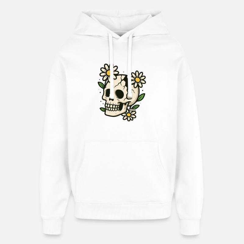 Crâne avec couronne de fleurs - Sweat à capuche unisexe Stanley/Stella Oversized - blanc