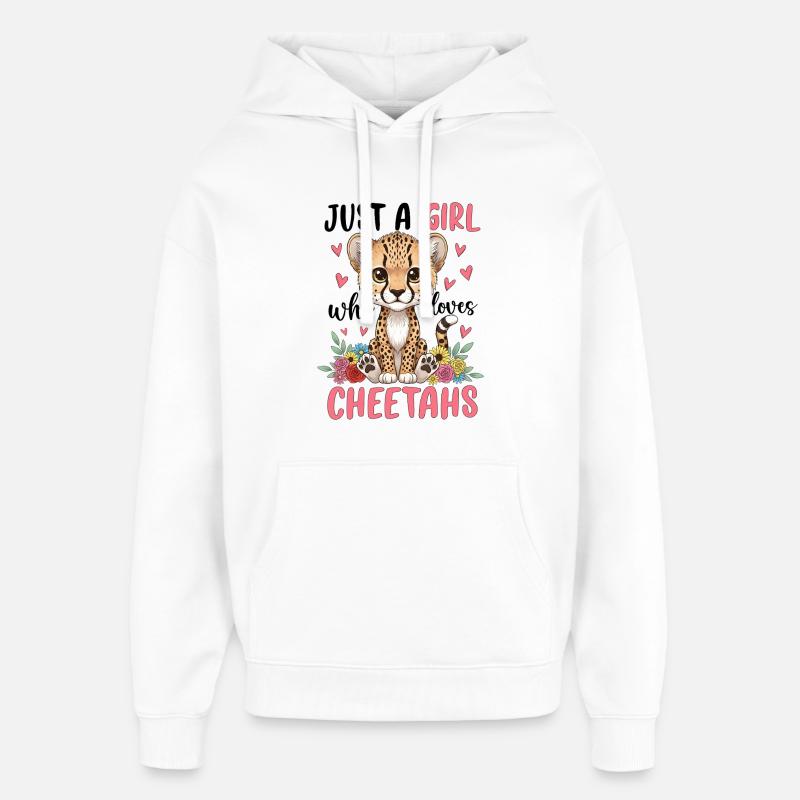 Fille guépard avec des fleurs - Sweat à capuche unisexe Stanley/Stella Oversized - blanc