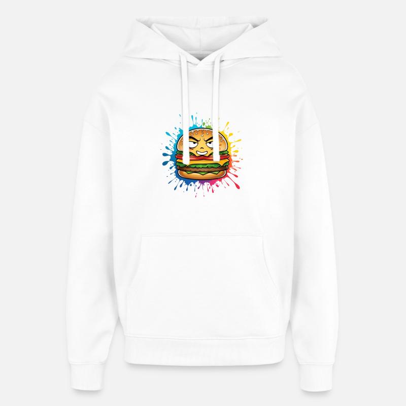 Dessin animé de hamburger coquin - Sweat à capuche unisexe Stanley/Stella Oversized - blanc
