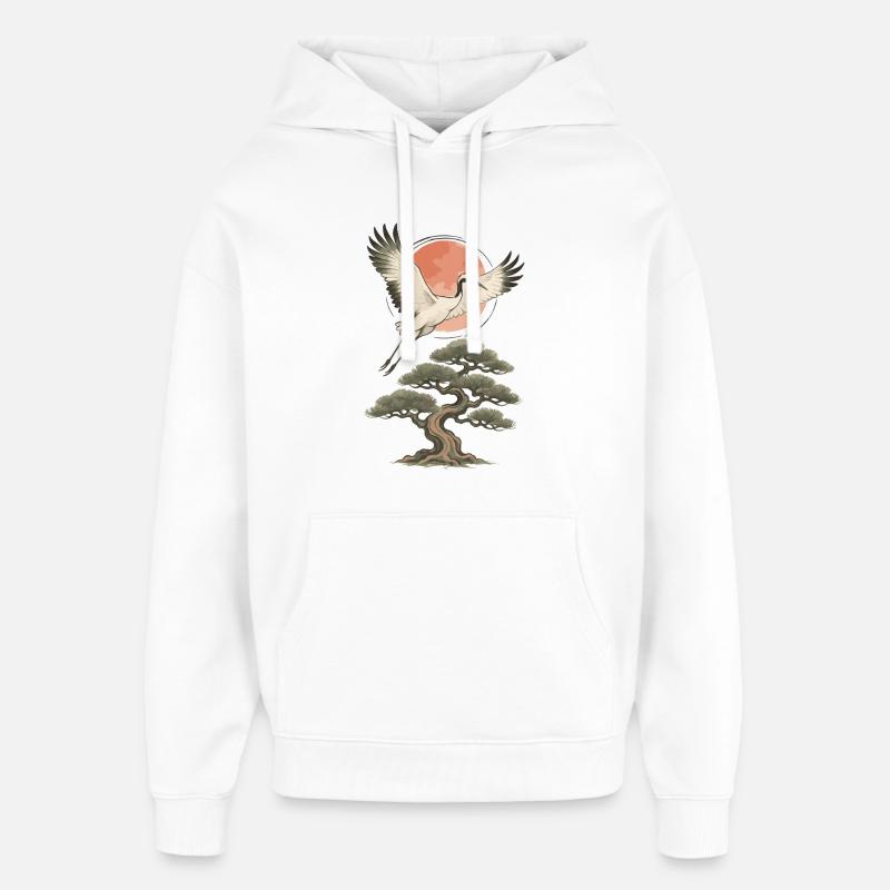 Grue volante au-dessus d’un pin - Sweat à capuche unisexe Stanley/Stella Oversized - blanc