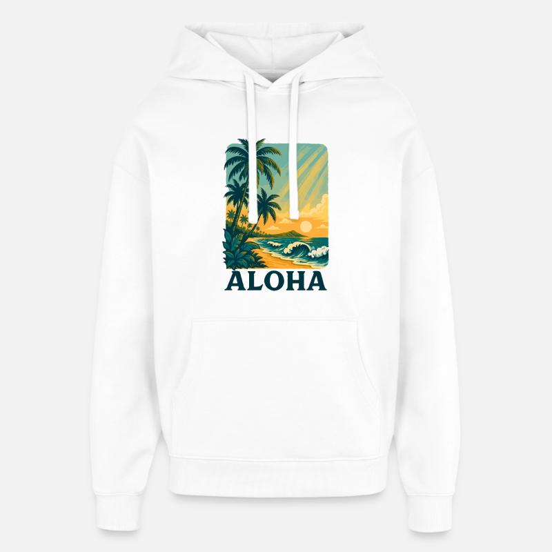 Aloha Sunset avec vagues tropicales - Sweat à capuche unisexe Stanley/Stella Oversized - blanc