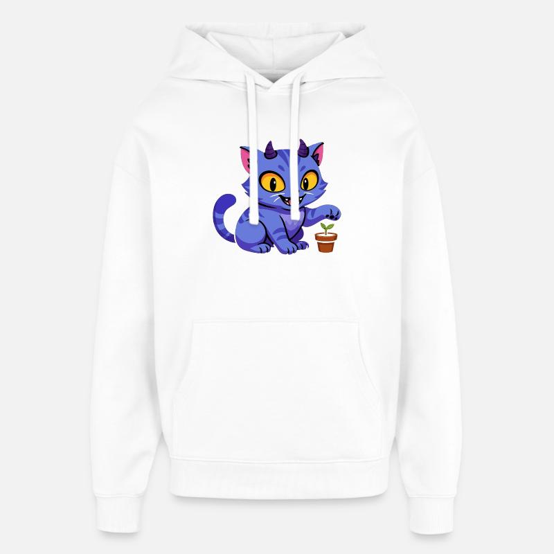 Chat bleu lutin avec plante - Sweat à capuche unisexe Stanley/Stella Oversized - blanc