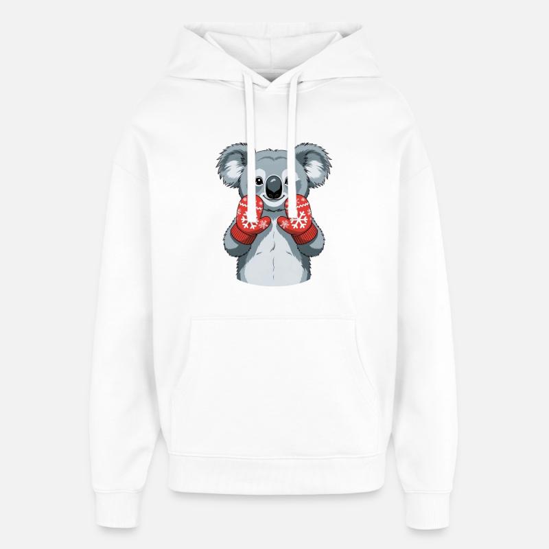 Koala d’hiver avec des gants rouges - Sweat à capuche unisexe Stanley/Stella Oversized - blanc