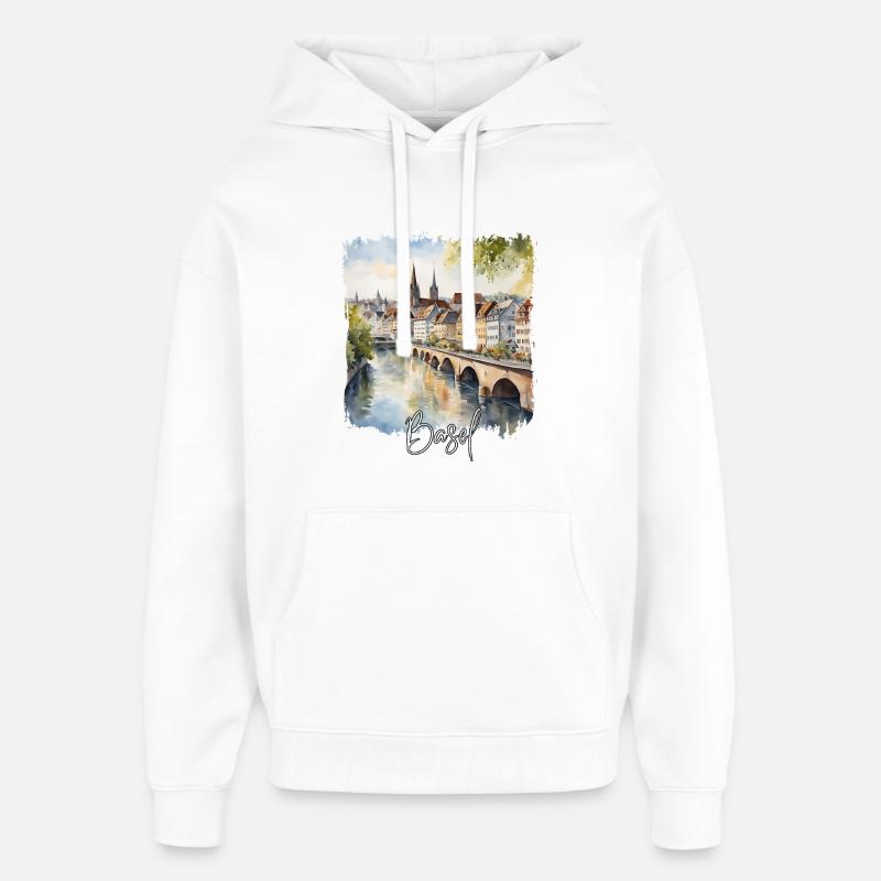 Basel Aquarell, Basel Schweiz - Oversized Unisex Hoodie von Stanley/Stella - Weiß