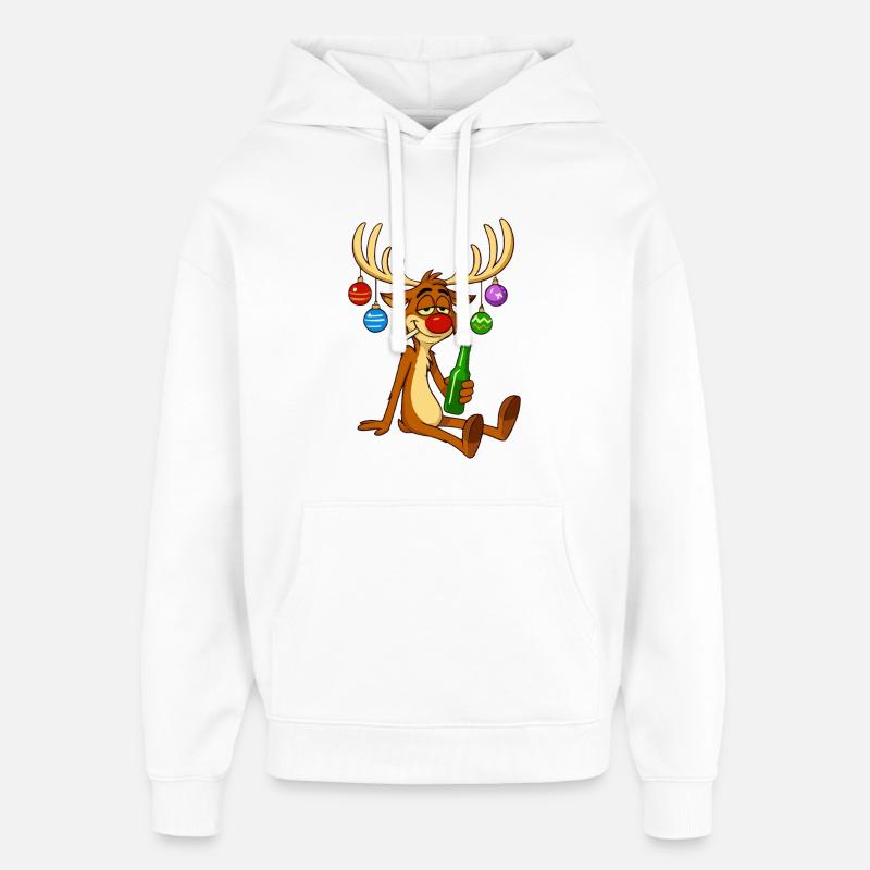Noël drôle de renne ivre - Sweat à capuche unisexe Stanley/Stella Oversized - blanc