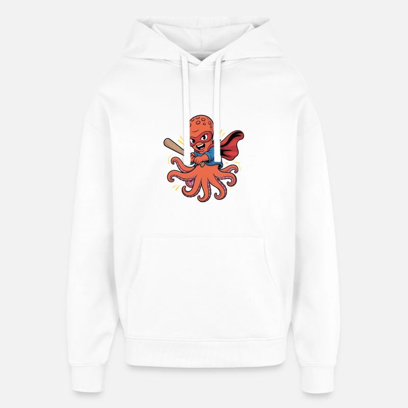 Baseball Octopus Superhero - Sweat à capuche unisexe Stanley/Stella Oversized - blanc