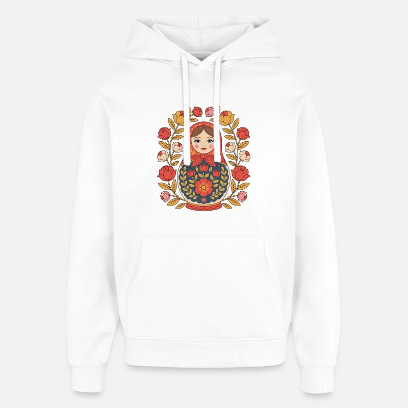 Conception de couronne de fleurs matriochka - Sweat à capuche unisexe Stanley/Stella Oversized - blanc