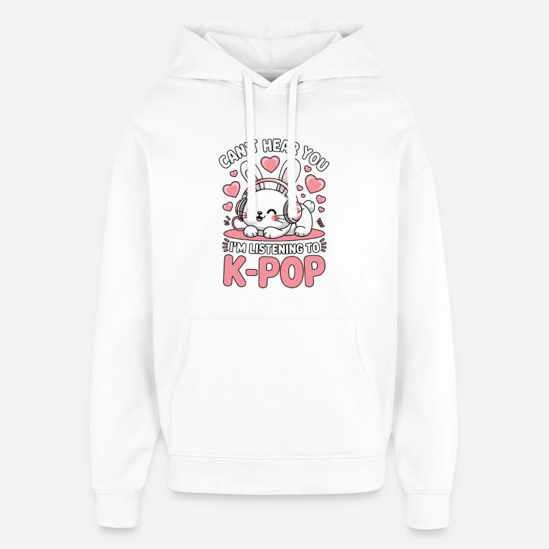 Lapin K-Pop avec écouteurs - Sweat à capuche unisexe Stanley/Stella Oversized - blanc