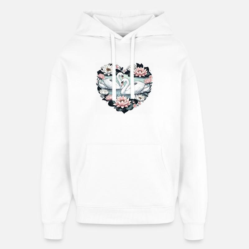 Cygnes et fleurs de lotus - Sweat à capuche unisexe Stanley/Stella Oversized - blanc