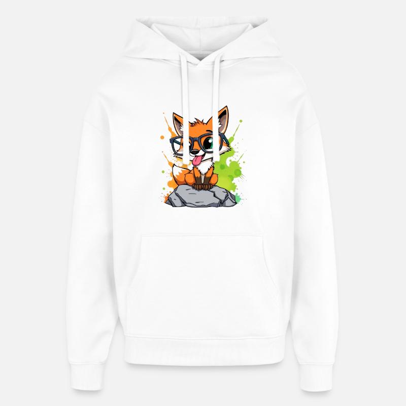 Renard à lunettes sur pierre - Sweat à capuche unisexe Stanley/Stella Oversized - blanc