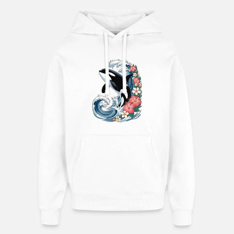 Orque dans les vagues tropicales - Sweat à capuche unisexe Stanley/Stella Oversized - blanc