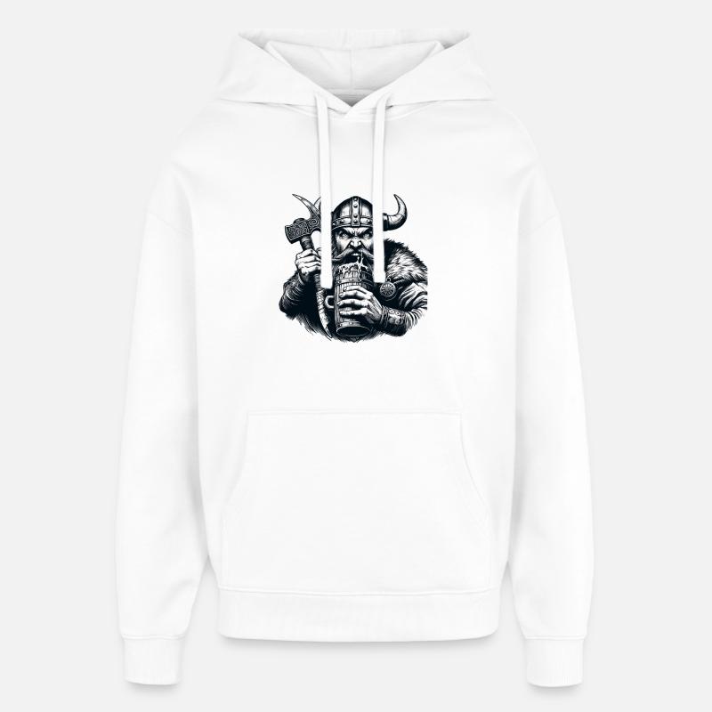 Chope de bière viking Warrior - Sweat à capuche unisexe Stanley/Stella Oversized - blanc