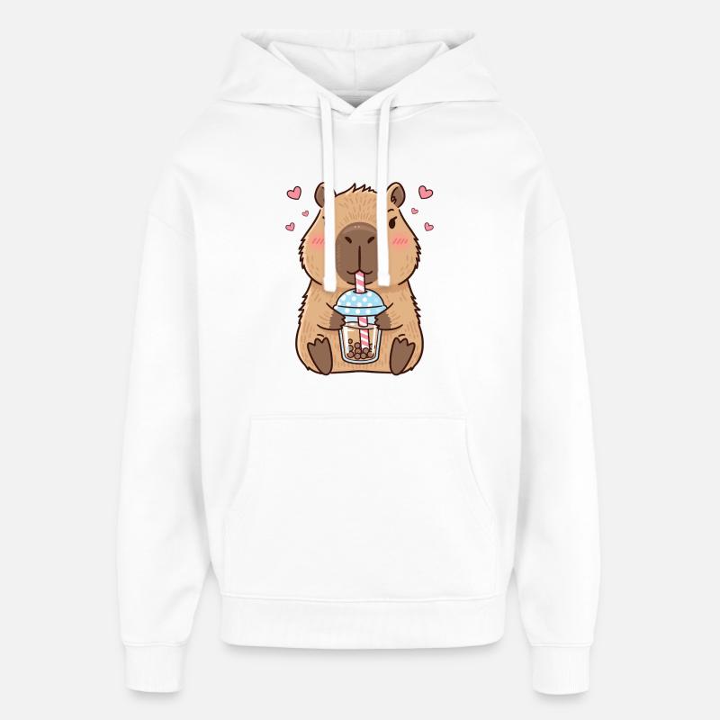 Capybara Bubble Tea Kawaii - Sweat à capuche unisexe Stanley/Stella Oversized - blanc