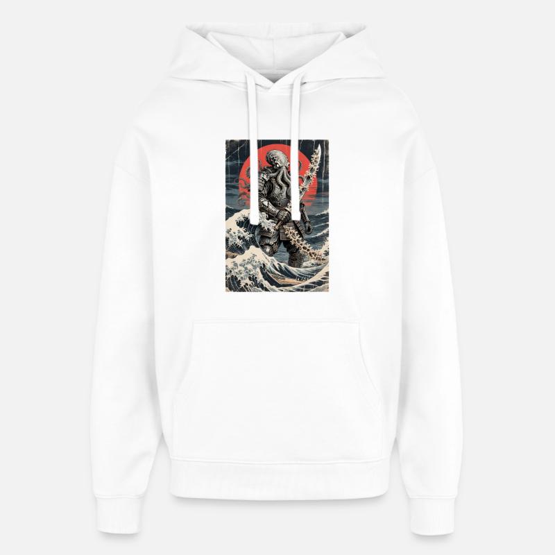 Samouraï Pieuvre Tentacule Monstre Japonais Ukiyo-e - Sweat à capuche unisexe Stanley/Stella Oversized - blanc