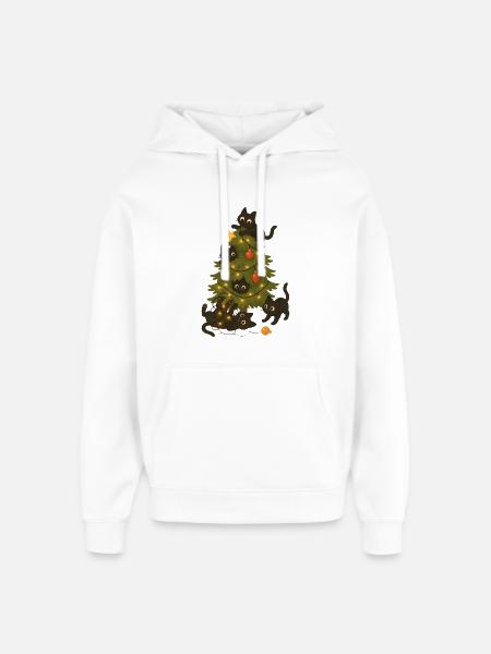 Funny Cats Playing Around Christmas Tree - Oversized Unisex Hoodie by Stanley/Stella - white