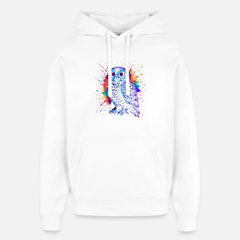 Neon Eule Farb-Splash Kunst Shirt - Oversized Unisex Hoodie von Stanley/Stella - Weiß