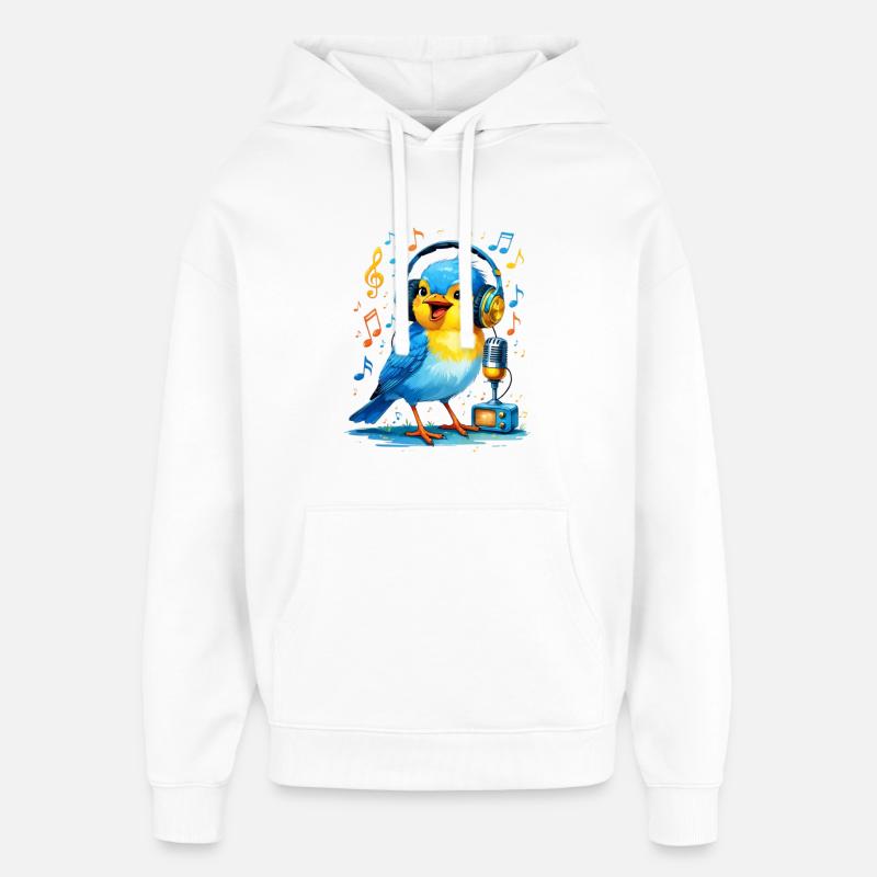 Oiseau karaoké avec casque - Sweat à capuche unisexe Stanley/Stella Oversized - blanc
