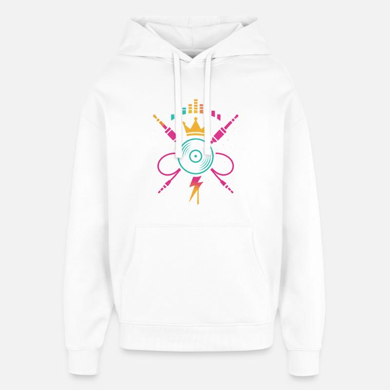 Câbles vinyle néon, son Power DJ - Sweat à capuche unisexe Stanley/Stella Oversized - blanc