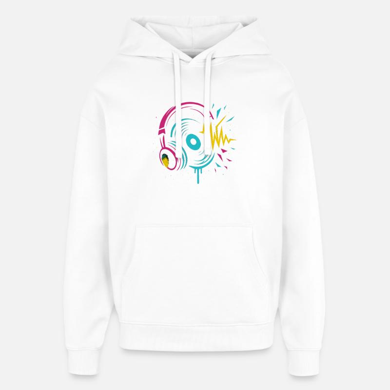 Casque néon, vinyle, son techno rave - Sweat à capuche unisexe Stanley/Stella Oversized - blanc