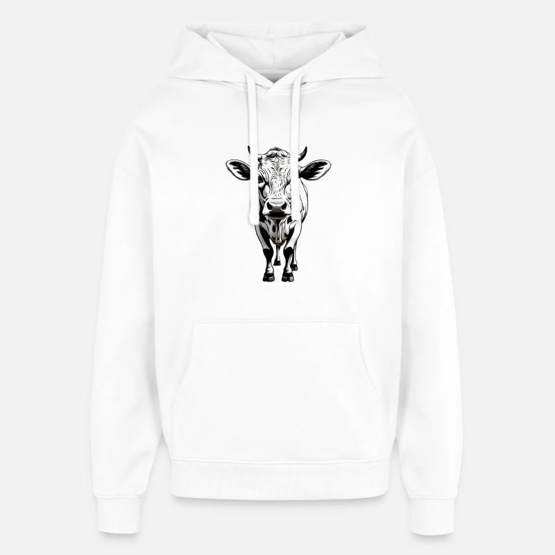Illustration monochrome de tête de vache - Sweat à capuche unisexe Stanley/Stella Oversized - blanc