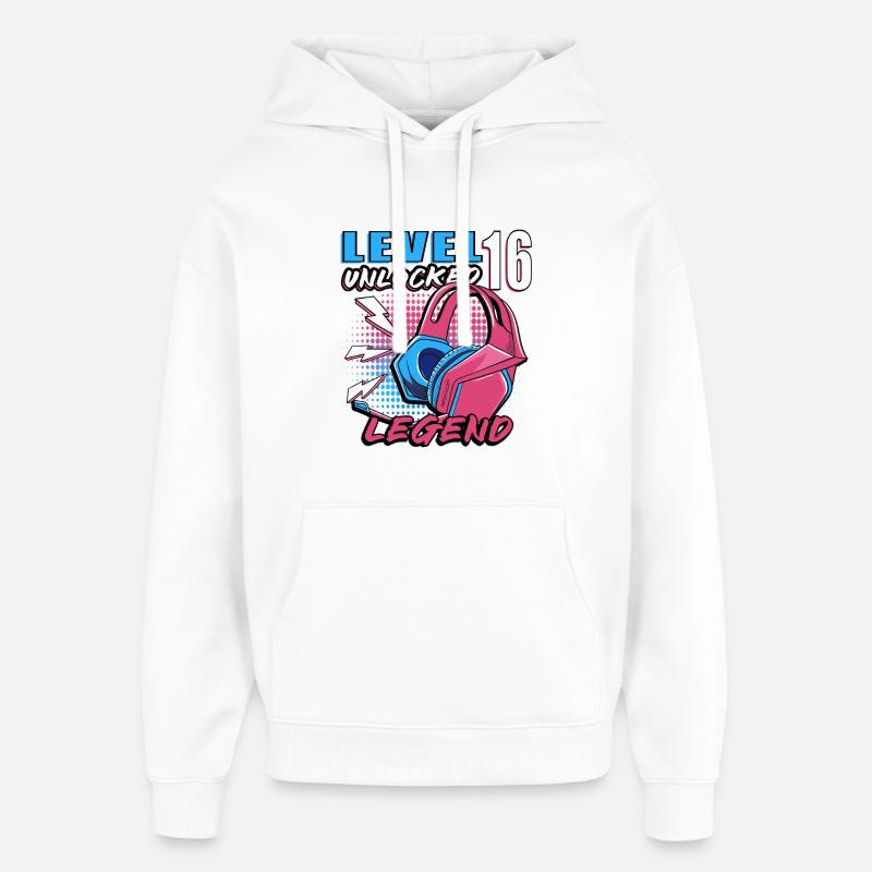 Conception du casque Level16 Legend - Sweat à capuche unisexe Stanley/Stella Oversized - blanc