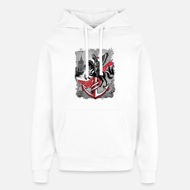 Hussar Warszawa PW Gadekunst-Tee - Hættetrøje unisex Stanley/Stella Oversized - hvid