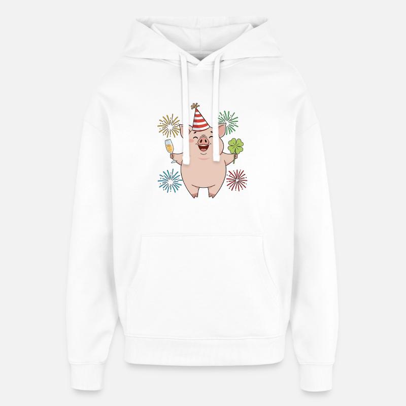 Équipe Cochon Chanceux - Sweat à capuche unisexe Stanley/Stella Oversized - blanc