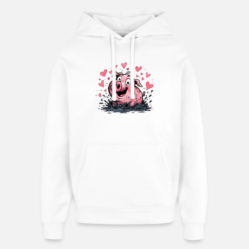 Cœur d’amour Éclaboussure de cochon - Sweat à capuche unisexe Stanley/Stella Oversized - blanc