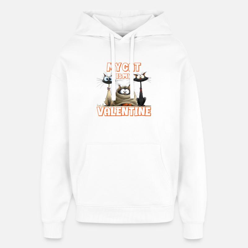 Mon chat, c’est ma Saint-Valentin - Sweat à capuche unisexe Stanley/Stella Oversized - blanc