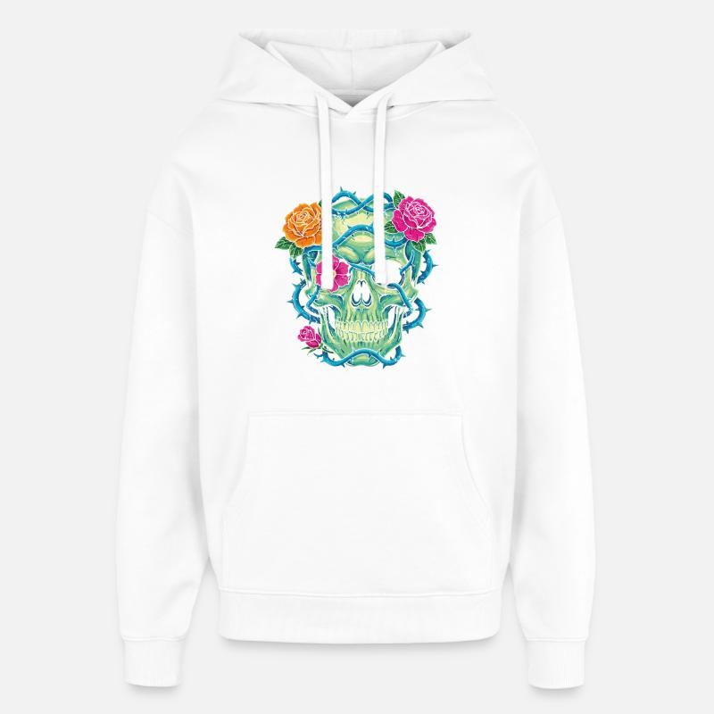 Crâne Floral - skull art - Sweat à capuche unisexe Stanley/Stella Oversized - blanc