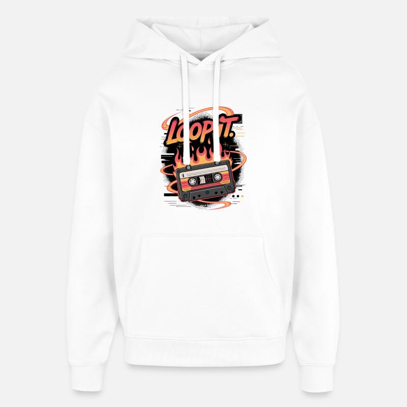 Musique en boucle de cassette rétro - Sweat à capuche unisexe Stanley/Stella Oversized - blanc