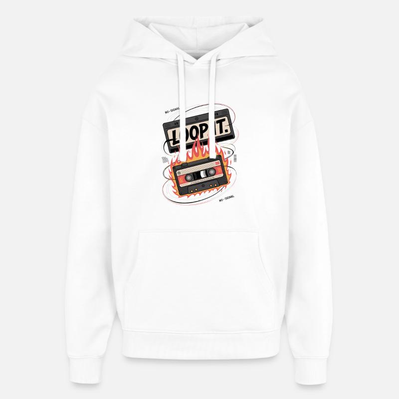 Retro Kassette mit "Loop It" Flammen-Design - Oversized Unisex Hoodie von Stanley/Stella - Weiß