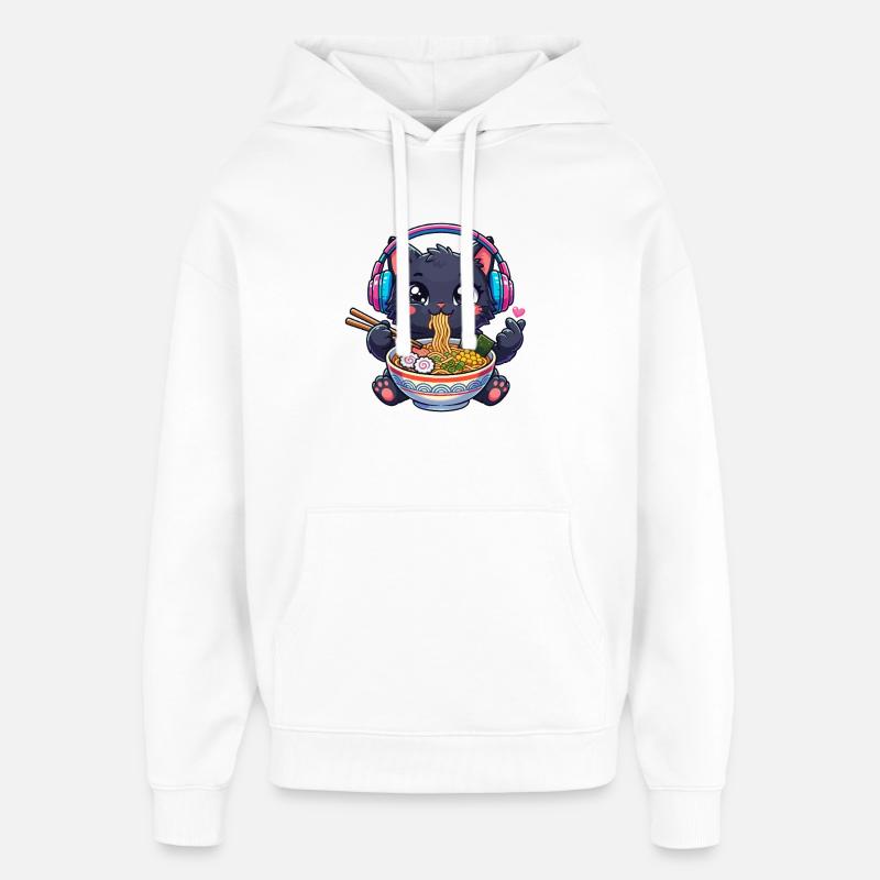 K-pop de ramen chat noir kawaï - Sweat à capuche unisexe Stanley/Stella Oversized - blanc