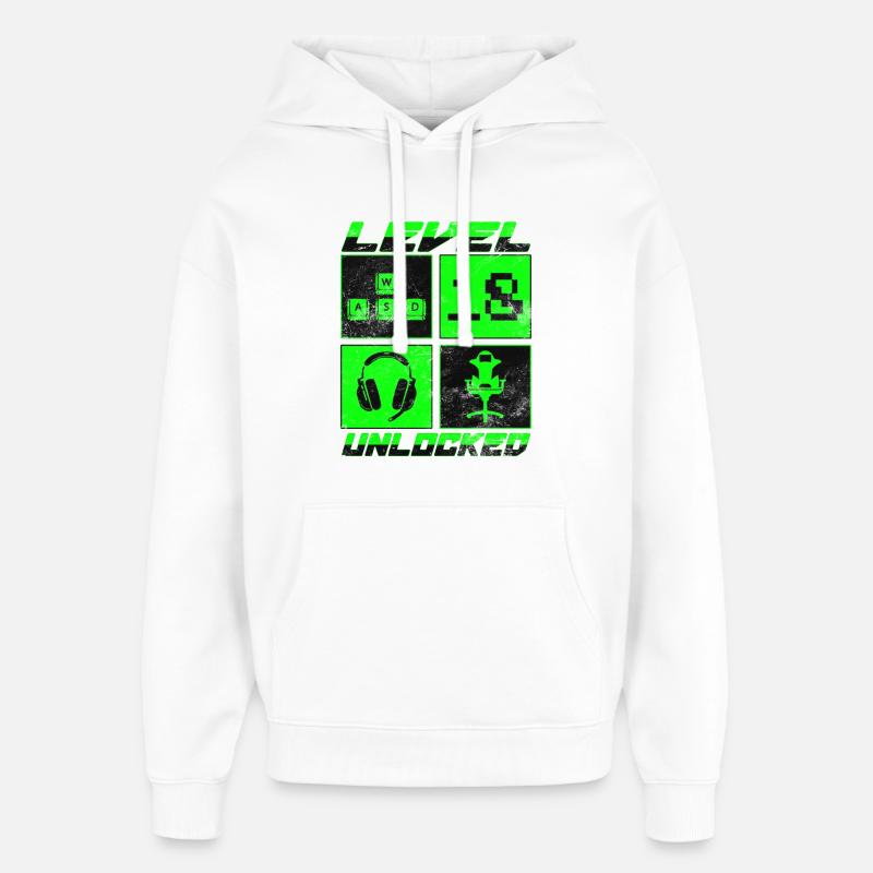 Niveau 18 débloqué - Sweat à capuche unisexe Stanley/Stella Oversized - blanc