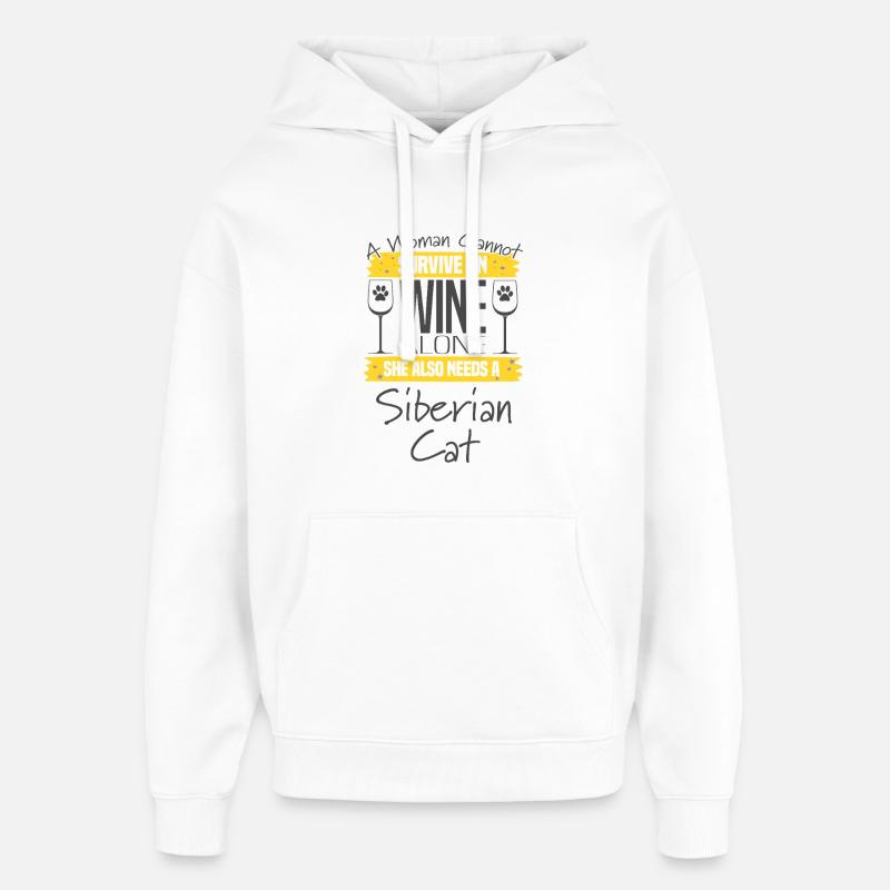 Siberian Cat And Wine - Sweat à capuche unisexe Stanley/Stella Oversized - blanc