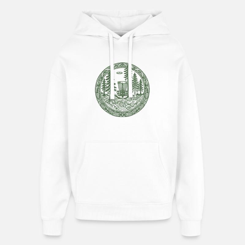 Forest Disc Golf Basket Flying Disc Course Scene - Oversized Unisex Hoodie by Stanley/Stella - white