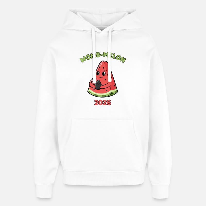 Maman Grossesse 2026 Melon - Sweat à capuche unisexe Stanley/Stella Oversized - blanc