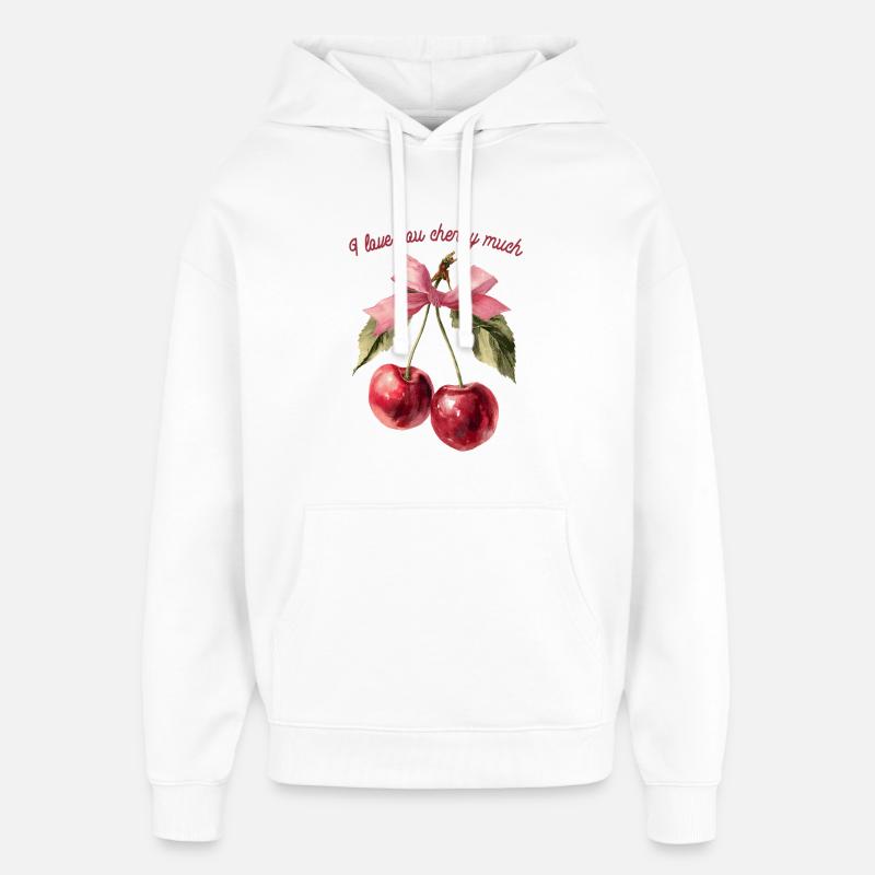 Cerises avec ruban | Saint-Valentin - Amour - Sweat à capuche unisexe Stanley/Stella Oversized - blanc