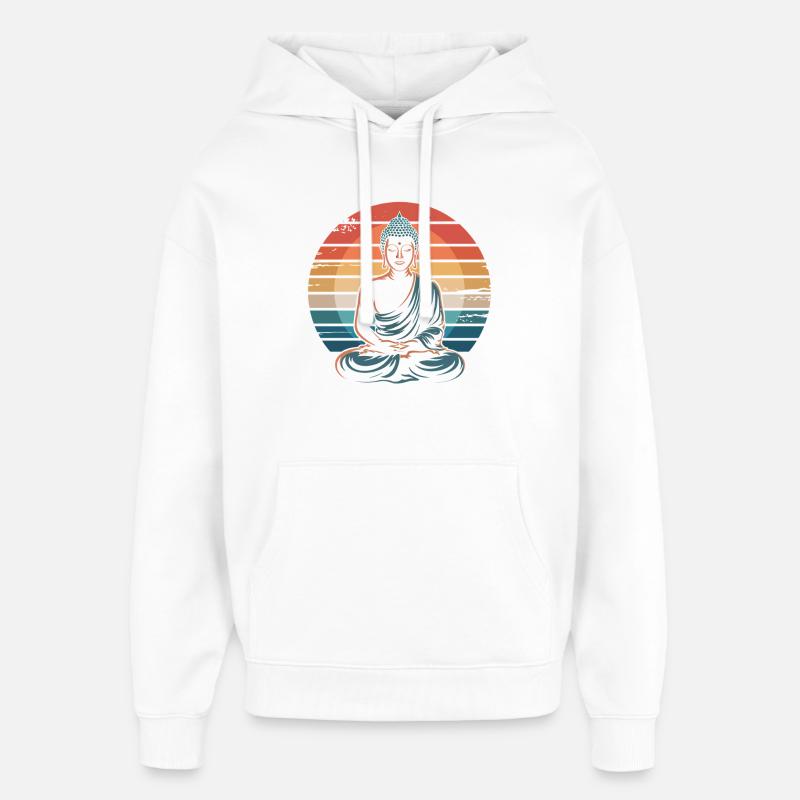 Bouddha Coucher de soleil rétro - Sweat à capuche unisexe Stanley/Stella Oversized - blanc