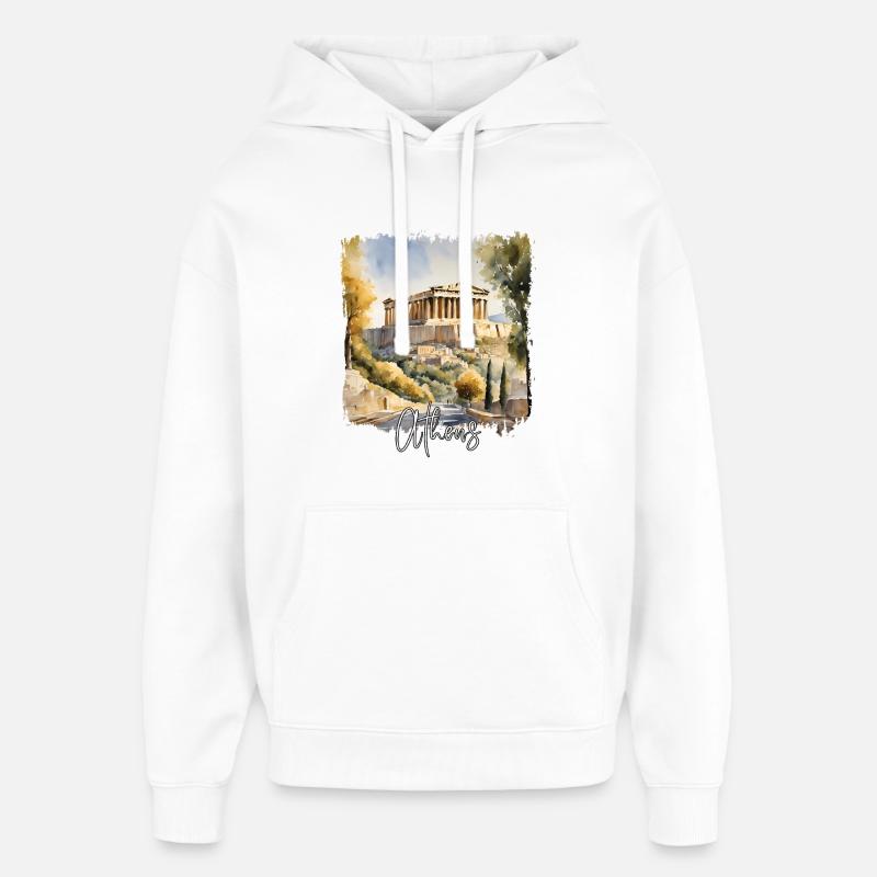 Aquarelle d’Athènes, Athènes Grèce - Sweat à capuche unisexe Stanley/Stella Oversized - blanc