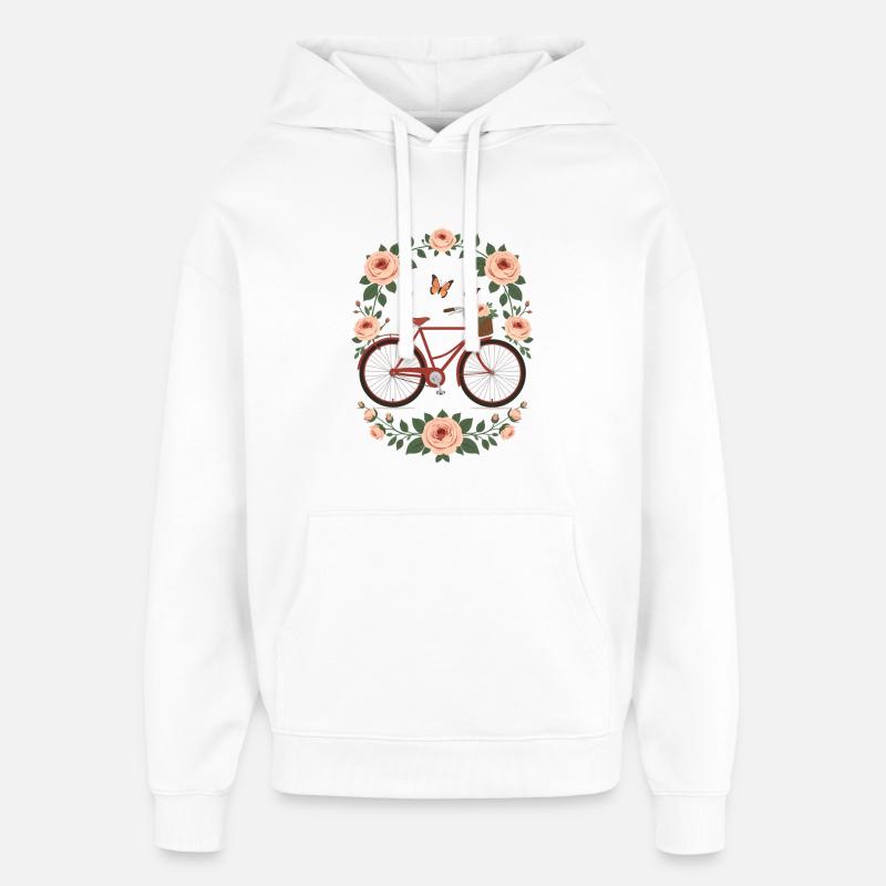 Vélo rouge dans la roseraie - Sweat à capuche unisexe Stanley/Stella Oversized - blanc