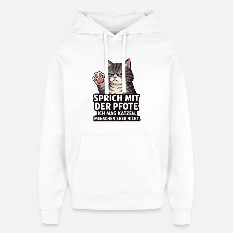Sprich mit der Pfote – Grumpy Katze - Oversized Unisex Hoodie von Stanley/Stella - Weiß