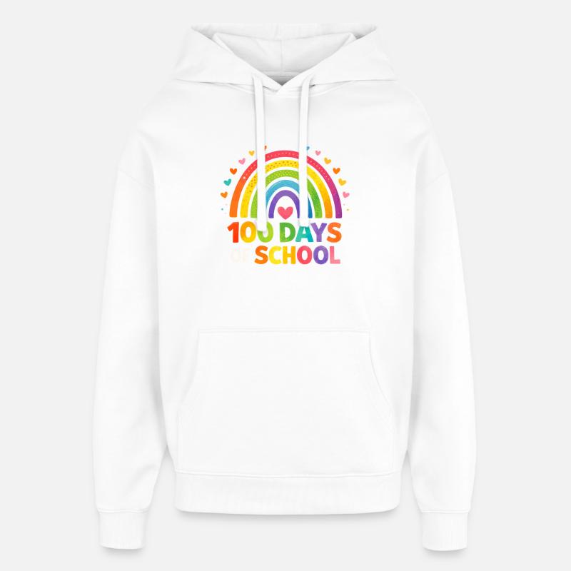 Les 100 jours d’école arc-en-ciel - Sweat à capuche unisexe Stanley/Stella Oversized - blanc